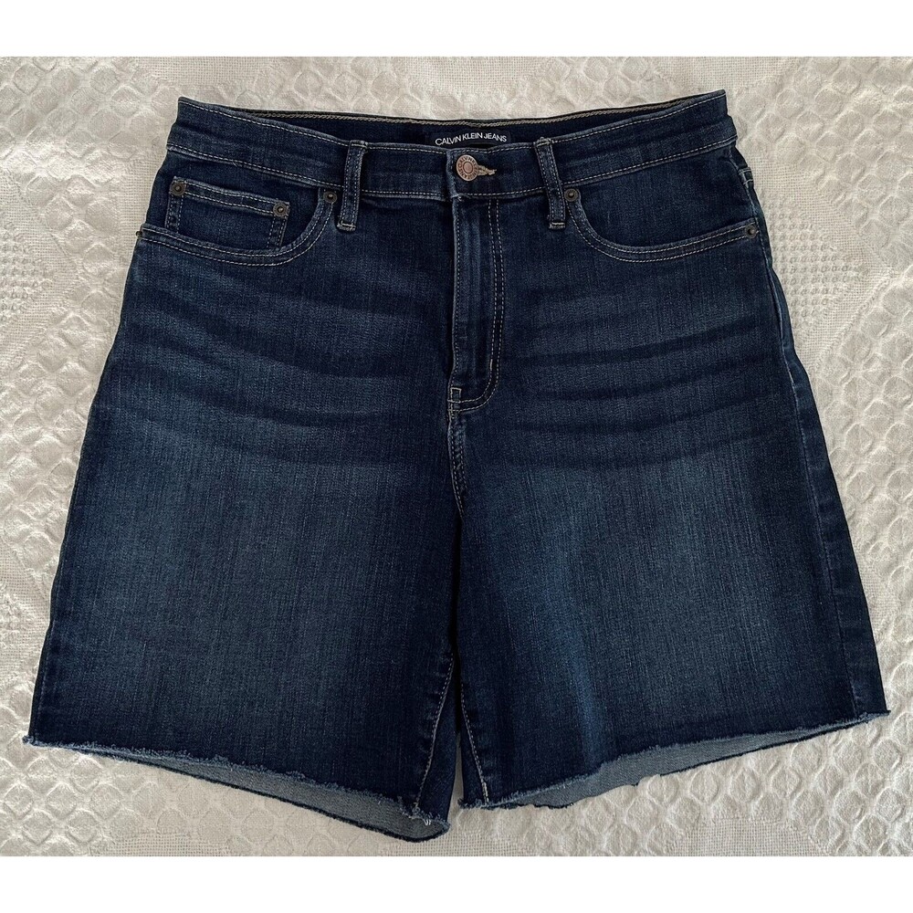 Calvin Klein Women's High Rise Stretch Denim Jean Cut Off Bermuda Shorts Size 6 - Picture 1 of 4